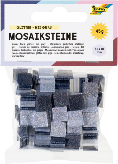 Mozaikové kamínky se třpytkami 10x10 mm - 190 kusů - ŠEDÁ